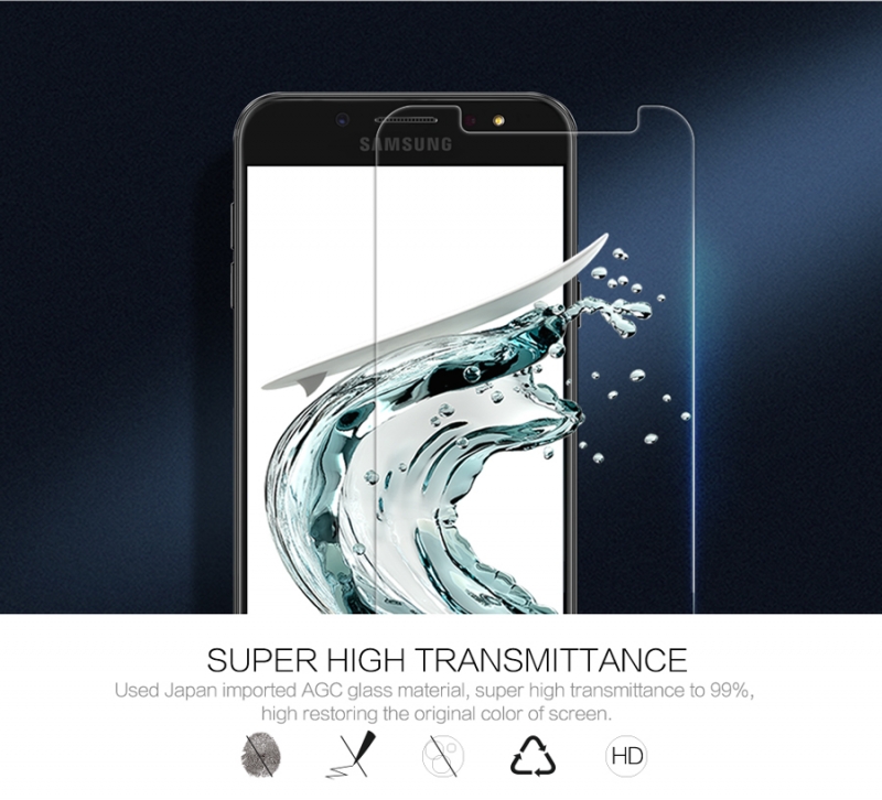 Miếng Dán Kính Cường Lực Samsung J7 Plus Hiệu Nillkin 9H+ Pro có khả năng chống dầu, hạn chế bám vân tay, chống va đập cực tốt không làm mờ hiện thị của màn hình.